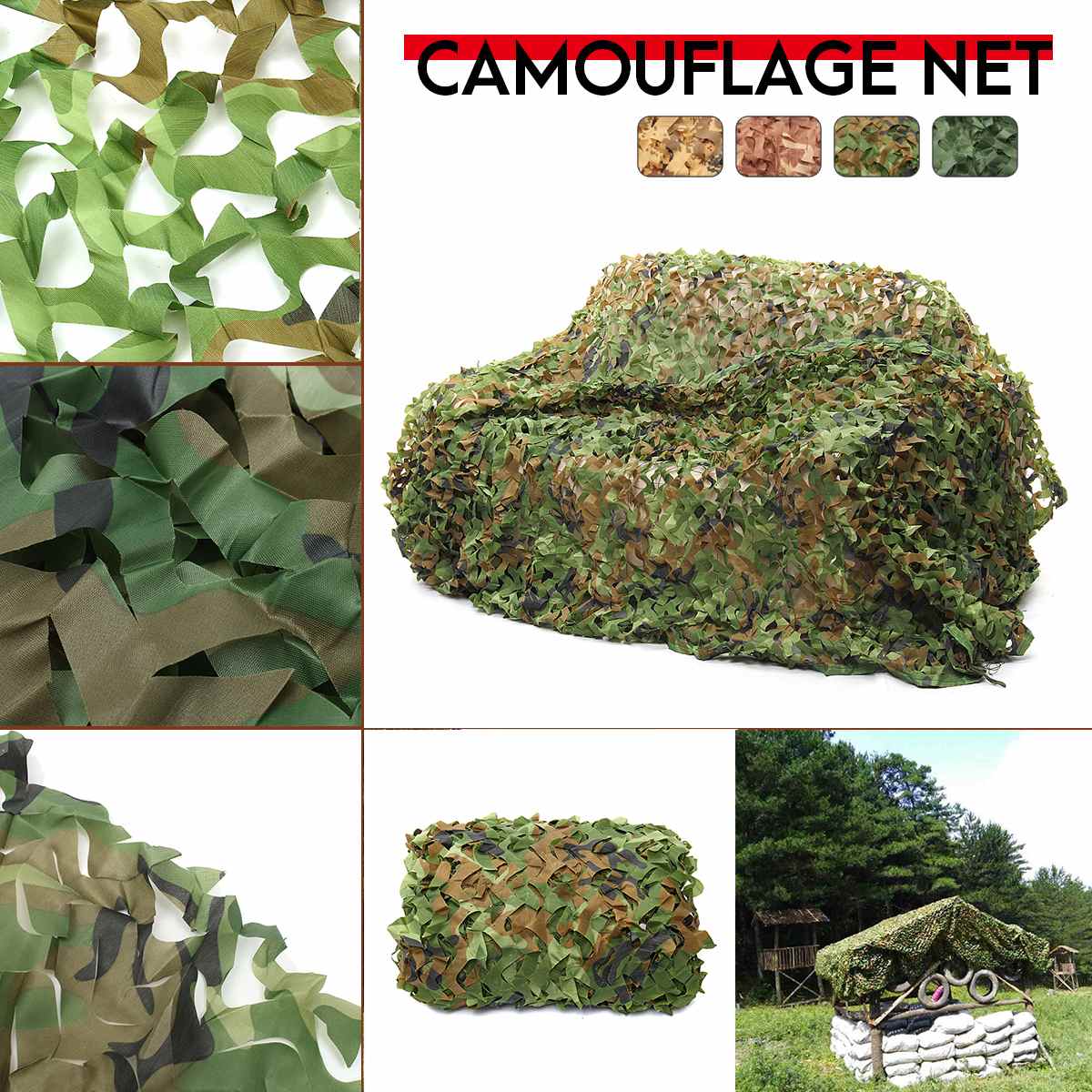2x3 2x6 2x8 3x3 3x4 3x5 3x6 4x6 150D 120g Polyester Oxford Fabric PET Fibre Camouflage Camo Net Netting Hunting Sun Shade Car Co