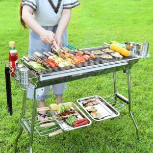 Alternative view of Outdoor Stainless Steel Charcoal Grill Barbecue Tool Portable Free Installation Handle Folding  BBQ Cooking Grid  Park