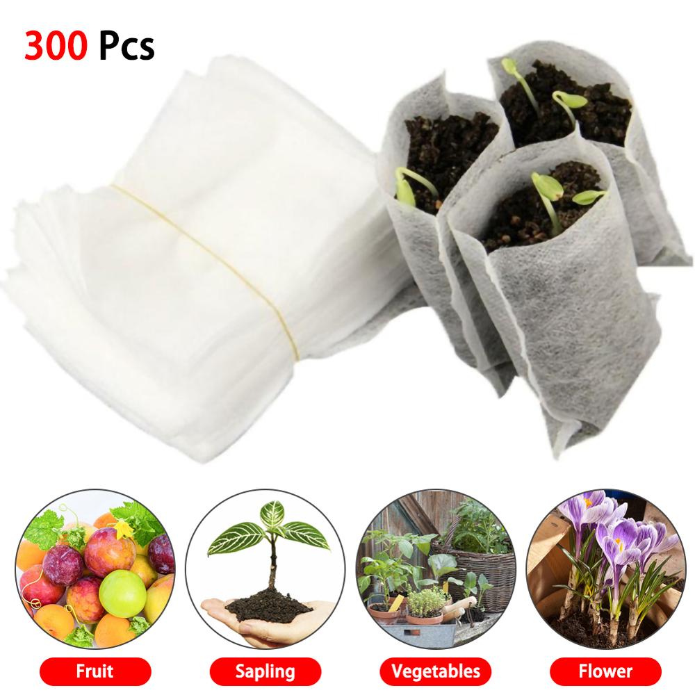300PCS Seedling Plants Nursery Bags Organic Biodegradable Grow Bags Fabric Eco-friendly Ventilate Growing Planting Bags