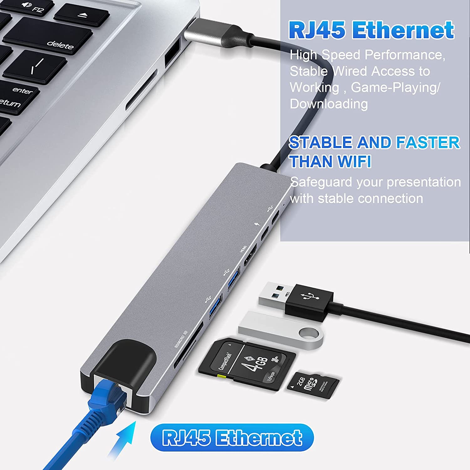 USB C Hub 8 In 1 Type C 3.1 To 4K HDMI Adapter with RJ45 SD/TF Card Reader PD Fast Charge for MacBook Notebook Laptop Computer - Image 2